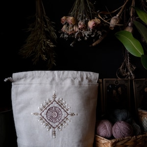 Embroidered large knitting project bag/crochet bag/ yarn bag/ gift for knitter/ gift for mother