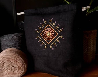 Embroidered large knitting project bag/crochet bag/ yarn bag/ gift for knitter/ gift for mother
