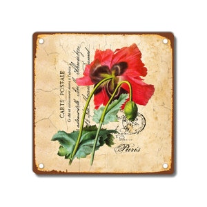 Mohnblumen Vintage Stil Metallschild Gealtert oder Schlicht 200 x 200mm 8 x 8 Zoll
