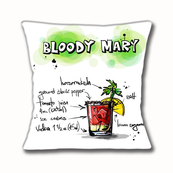 Cocktail Cushion Cover Blood Mary Ingredients Vodka Tomato Juice 16 inch 40 cm Square