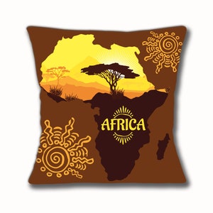 Mapa africano Cojín Cubierta 16 pulgadas 40 cm Sunset Sunrise Silueta Árboles Marrón Amarillo