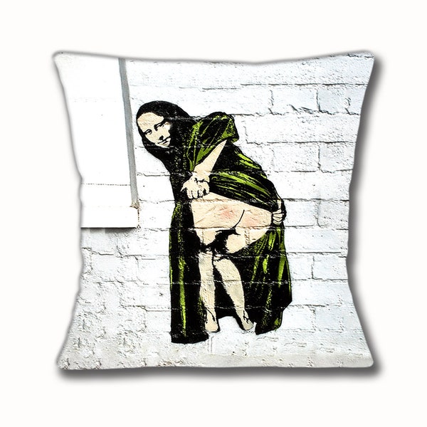 Banksy Cushion Cover Rude Mona Lisa Graffiti Art 16 inch 40 cm Square
