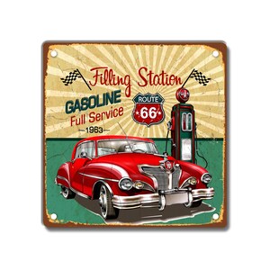 Cartello in metallo stile vintage Route 66 Filling Station, 200 x 200 mm 8 x 8 pollici Americana Garage Man Cave Classic Car Gift Stocking Filler Him