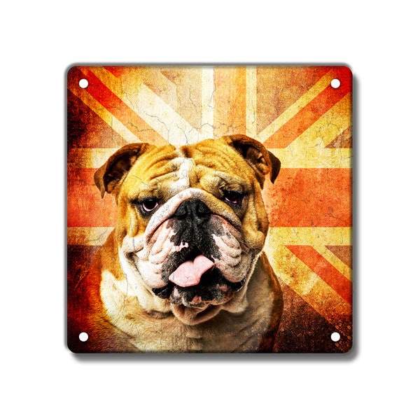 British Bulldog vintage Style Metal Sign Vieilli, 200 x 200mm, 8 x 8 pouces, Union Jack Bulldog Sign, English Bulldog Gift