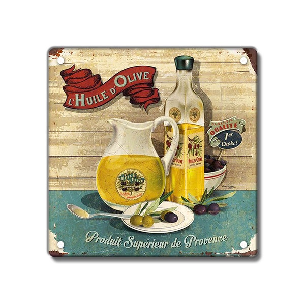 Français vintage Style Metal Sign, Old Advertising, Provence Huile d’olive vieillie 200 x 200mm 8 x 8 pouces Home Kitchen Decor Stocking Filler Gift