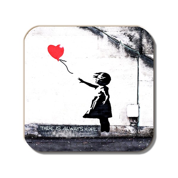 Banksy Coaster or Set of 4 There is Always Hope Girl Red Balloon Square