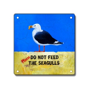 Targa in metallo stile vintage "Si prega di non dare da mangiare ai gabbiani" 200 x 200 mm 8 x 8 pollici Vacanze al mare Estate Patatine al sole Idea regalo Lui Lei