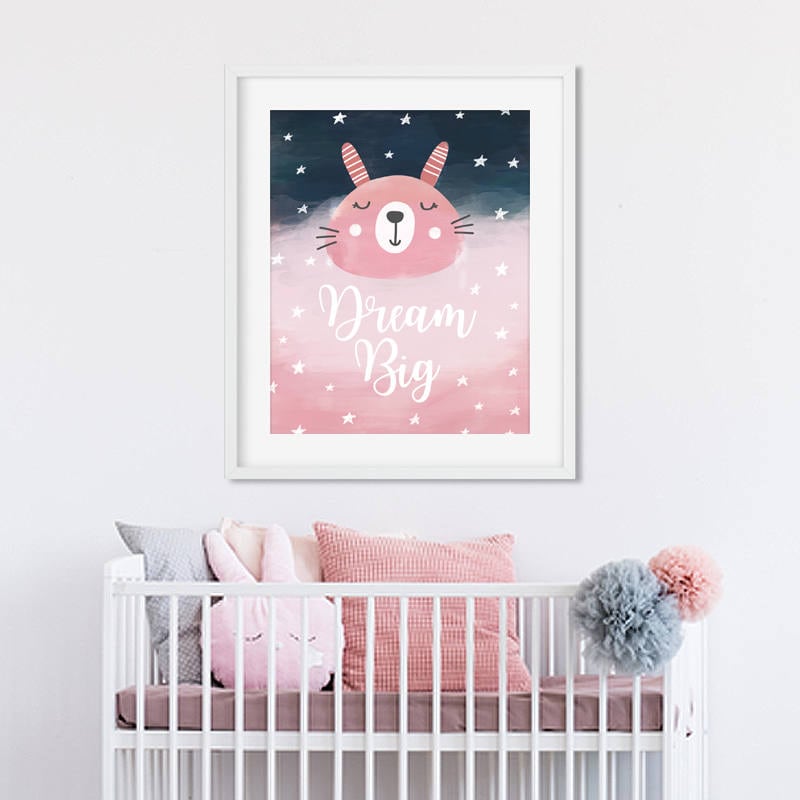 Baby girl Nursery Wall art print in pastel pink with cute | Etsy