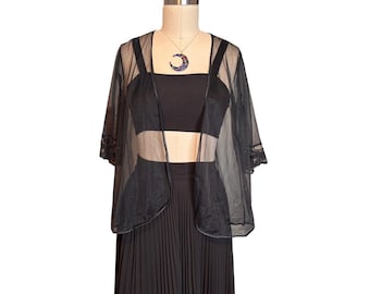 Sheer Mesh Lace Trim Unbranded Open Front Cardigan OS Black