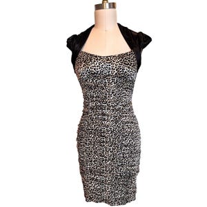 Y2K Paris Hilton Ruby Rox Bodycon Dress Leopard Excellent Shrug Attached Ruched
