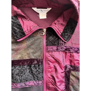 Vintage Cavalier Patchwork Bomber Jacket: Plum Velvet, Metallic Lurex, 80s/90s Style