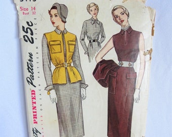 Vintage Pattern, 50s Pattern, Dress Patter, Simplicity, 40s, 50s, Sleeveless Dress Pattern, Vest Pattern, Straight Skirt, Simplicity 3113