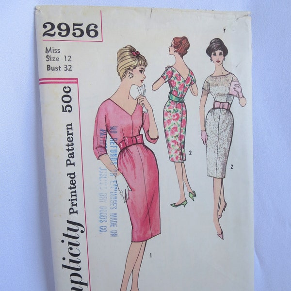 50s Pattern, 60s Pattern, Dress Pattern, Vintage Pattern, Vintage Dress Pattern, Sheath Dress, Pencil, Kimono Sleeves, Simplicity, 2956, 60s