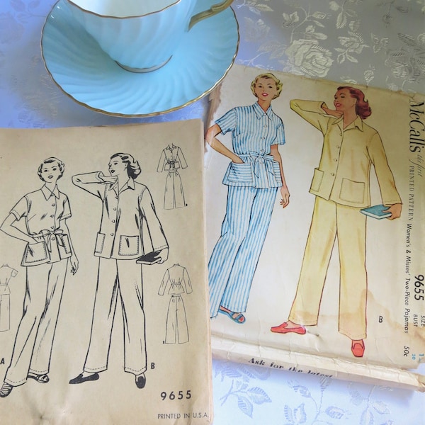 Pajama Pattern, Vintage Pattern, Vintage Pajamas, Pajamas, Womens Pajamas, Christmas Pajamas, McCalls 9655, 50s, 50s Pajamas, Pants, Top