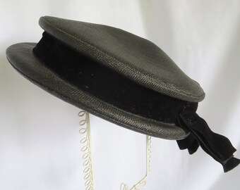 Vintage Black Hat, Hat, Vintage Hat, Black Hat, 50s, 50s Hat, Pill Box Hat, Black, Hat, Velvet, Bow