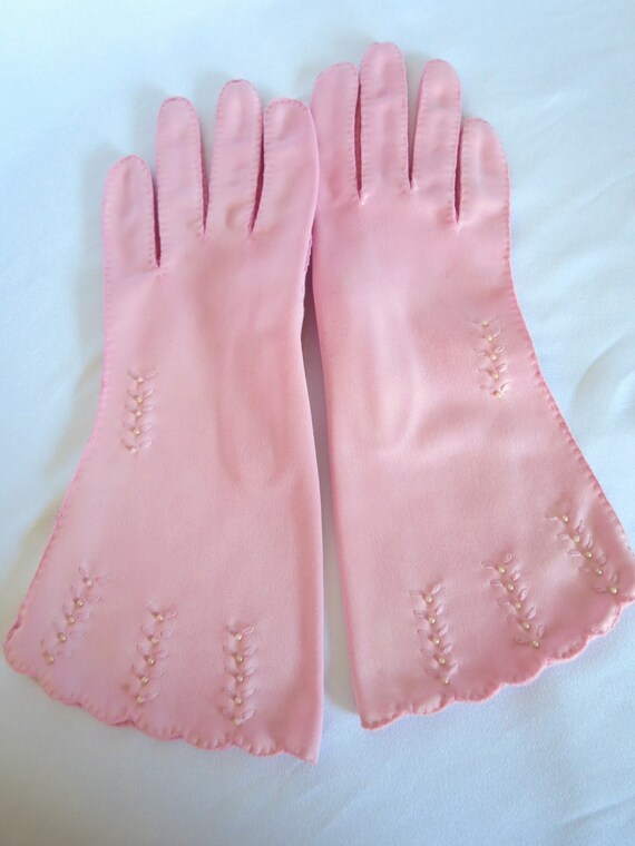 Pink Gloves, Vintage Gloves, 40s Gloves, Light Pi… - image 3