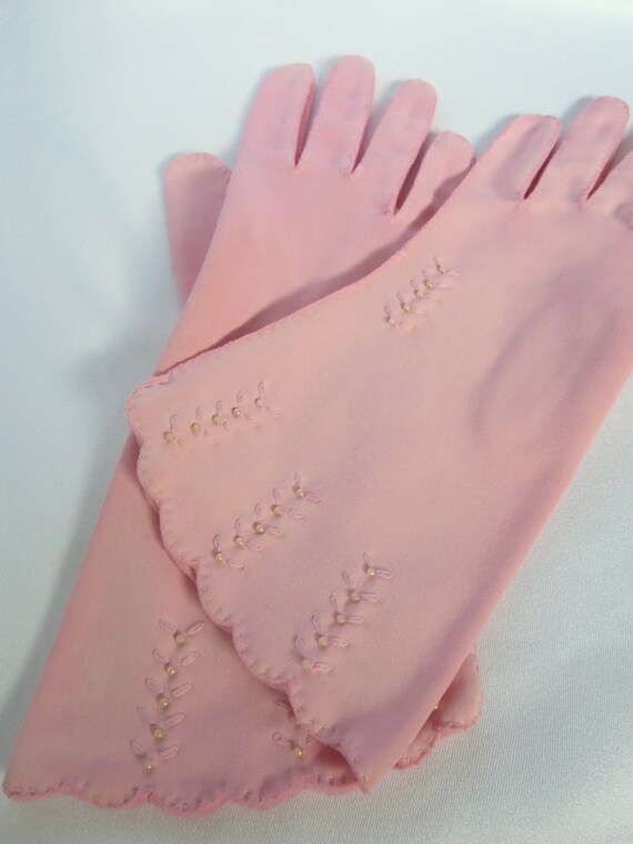 Pink Gloves, Vintage Gloves, 40s Gloves, Light Pi… - image 2