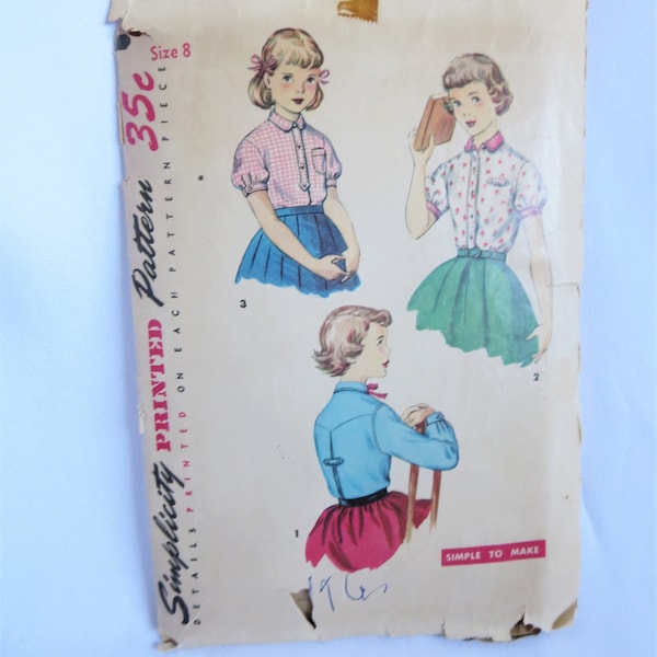 Girls Top Pattern, Girls Blouse Pattern, Vintage Pattern, 50s, 50s Blouse, 50s Pattern, Girls shirt Pattern, simplicity, 4869