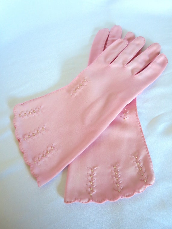Pink Gloves, Vintage Gloves, 40s Gloves, Light Pin