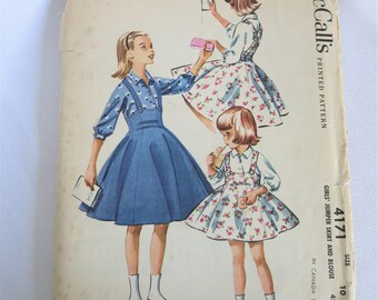 Girls Dress Pattern, Girls skirt Pattern, Vintage Pattern, 50s, 50s Blouse, 50s Pattern, Dress Pattern, McCalls, 4171, Puffed Sleeves, Skirt