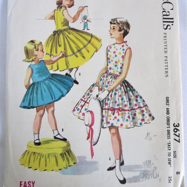 Girls Dress Pattern, Dress Pattern, Vintage Pattern, 50s, 50s Dress, 50s Pattern, Dress Pattern, McCalls, 3677, Sleeveless, Gathered skirt