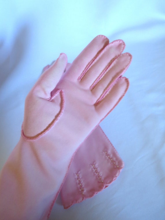 Pink Gloves, Vintage Gloves, 40s Gloves, Light Pi… - image 5