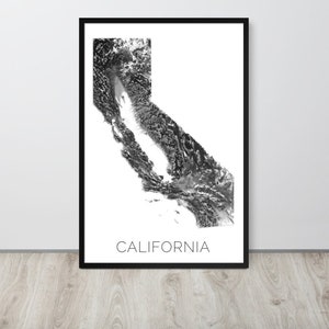 カリフォルニア地形図、カリフォルニアの地図、CA 地図、カリフォルニアの装飾、カリフォルニアの壁地図、カリフォルニアのアート、地形