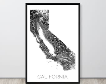 California Topographic Map: Minimalist Mountain Art Print