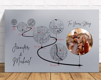Personalized Aluminum 10-Year Anniversary Map: “Hello, Will You, I Do”
