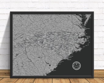 Personalized North Carolina Push Pin Travel Map: NC Wall Decor