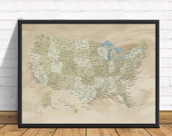 Vintage Style United States Push Pin Map, Personalized Travel Tracker
