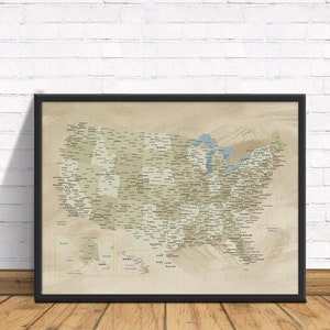Antique United States Push Pin Map, Vintage USA Map, Beige Travel Map, Adventure Awaits, Travel Board, Anniversary Gift, US Push Pin Map