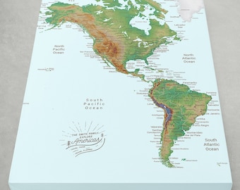 アメリカ大陸のプッシュピン旅行地図：地形をカスタマイズした壁アート
