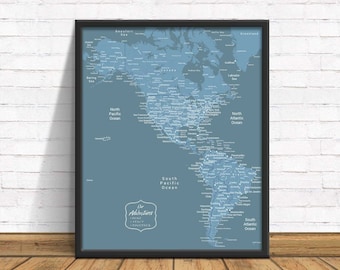 Personalized Americas Push Pin Travel Map, Canvas Wall Art