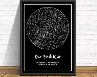 Aangepaste sterrenkaartprint, ons eerste kuscadeau, nachtelijke hemelposter