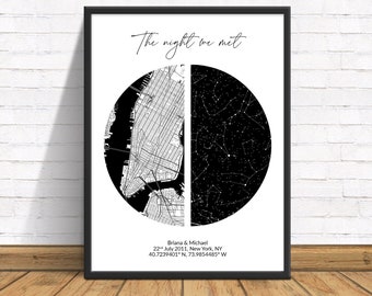 First Date Gift, The Night We Met, Our First Date Memory, Star Map, Where We Met, Custom Night Sky, Star Map Personalized, For Her, Him