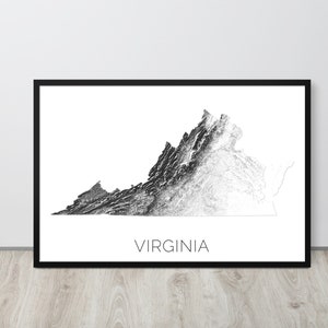 Virginia Topographic Map, Map of Virginia, Virginia Decor, Virginia Wall Map, Virginia Art, VA Map, Topographic