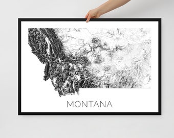 Montana Topographic Map Art: Minimalist Mountain Print