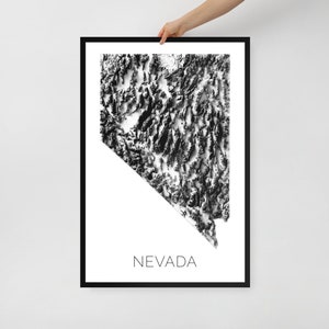 Carte topographique du Nevada, Carte du Nevada, Décor du Nevada, Carte murale du Nevada, Art du Nevada, Carte NV, Topographique
