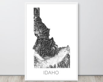 Impresión del mapa topográfico de Idaho, arte minimalista de montaña