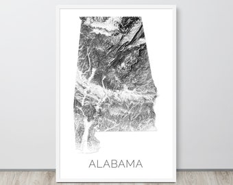 Alabama Topographic Map: Minimalist Mountain Art Print
