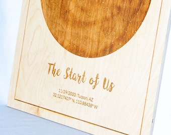 Custom Engraved Wood Star Map, 5th Anniversary Gift