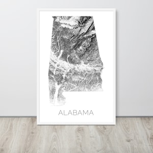 Alabama Topographic Map, Map of Alabama, AL Map, Alabama Decor, Alabama Wall Map, Alabama Art, Topographic