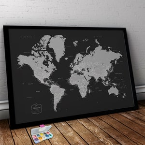 Custom Push Pin World Map with 1,000 Pins - Personalized Travel Map - Unique Gift for Traveler - World Map Wall Art