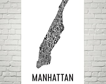 Manhattan Typography Map Print, Neighborhood Art Poster