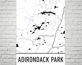 Adirondack Lake Map Poster, New York Lakes Art, USA Made