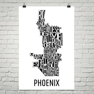 Impression de Phoenix typographie quartier carte ville d’Art, Art mural Phoenix, Phoenix Art Poster, cadeaux, carte de Phoenix, Phoenix AZ, Phoenix en Arizona