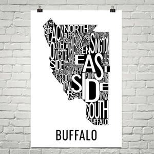 Impression de Buffalo typographie quartier carte ville d’Art, Buffalo Art mural, Buffalo affiche d’Art, cadeau, carte de Buffalo, Buffalo New York, état de New York