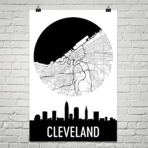 Cleveland Skyline, Cleveland Map, Cleveland Skyline Art, Cleveland Canvas Art, Cleveland City Map, Cleveland OH, Ohio, Print, Poster