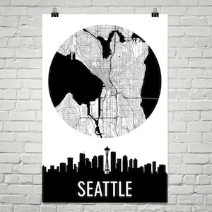 Skyline von Seattle, Seattle Karte, Seattle Skyline Kunst, Seattle Leinwand Kunst, Seattle Stadtplan, Seattle WA, Seattle Washington, Poster, Print, Kunst